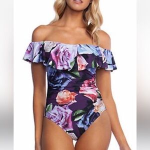 La Blanca Ruffle Off-The-Shoulder One-Piece Swimsuit. Like new.
